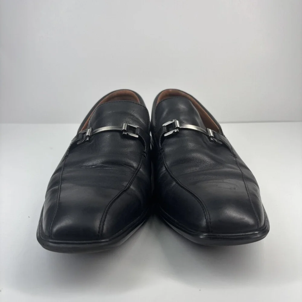 Clarks Flexlight Men's 10.5M Black Leather Comfort Slip-On Loafers Silver Buckle